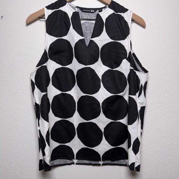 Marimekko x Uniqlo Tops - Marimekko x Uniqlo Women Linen Cotton Top Small Black White Kivet Polka Dot Art